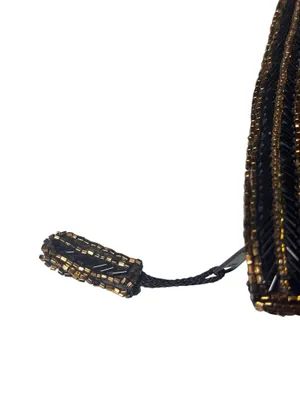 Unique Vintage Genie 80’s Glam Black Satin Evening Clutch with Gold/Black Beaded Gathered Frame thumbnail 2