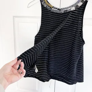 Free People Aztec Louie Beaded Split Back Tank Top Black Boho Festival Y2K Indie thumbnail 7