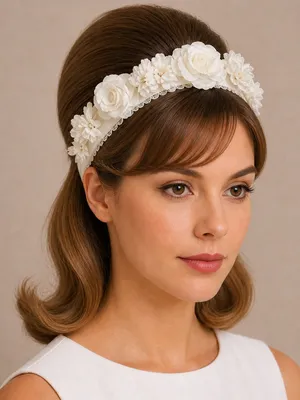 Vintage 1950s 1960s Auerbach’s Floral Headband Hat Ivory White Flowers thumbnail 1