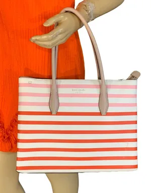 Kate Spade "Patrice" Tropical White, Red, Orange & Pink Tote Bag W/Tan Accents thumbnail 1