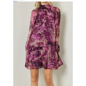 Entro Boutique Shirred‎ High Neck Tiered Mini Dress Size Small Floral thumbnail 5