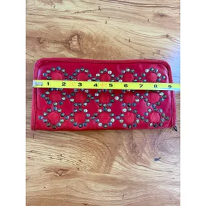 Rustic Red‎ Leather Studded Zip Around Continental Wallet Large Boho Festival thumbnail 6