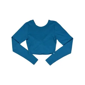 JoyLab Turquoise Blue Marl Long‎ Sleeve Cropped Fit Seamless Tee Top Size Medium thumbnail 2