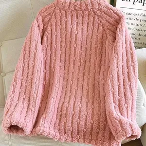 NWT ~ Women's Thick Pink Furry Button Up & Front Pockets Sweater ~ Size LARGE thumbnail 3