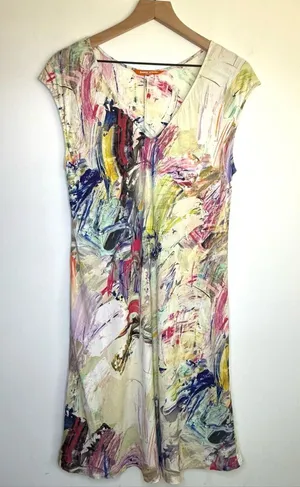 Jams World Dress Color Dance Abstract Print 100% Rayon Sleeveless‎ Resort Wear M thumbnail 1