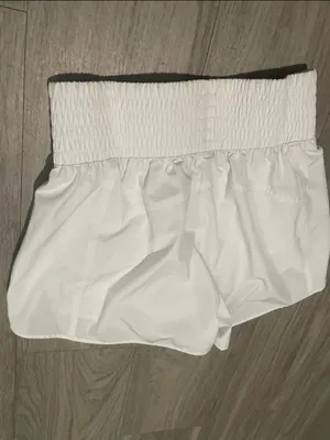 White Women’s Athletic Shorts with Smocked Waist thumbnail 2