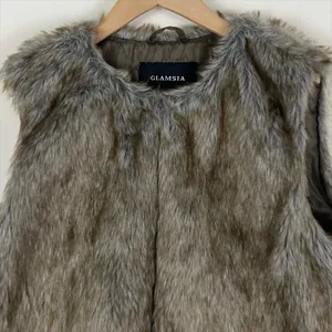 NWT Glamsia Faux Fur Vest in Tan/Brown Size XL thumbnail 4