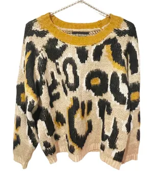 Alice Blue Size XL Brown Leopard Cheetah Animal Print Eyelash‎ Crewneck Sweater thumbnail 1