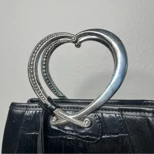 Brighton Corazon Black Croc Embossed Leather Heart Handle Small Bucket Handbag thumbnail 5
