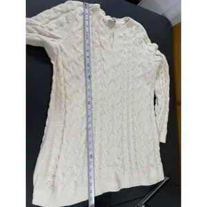 J. Jill Chenille Fisherman Cable Knit Tunic Sweater L Ivory Longline Pullover thumbnail 8