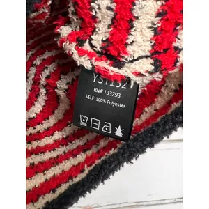POL Fuzzy Striped Crop Sweater Top Red Black Cream Size Large thumbnail 5