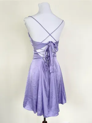 Lucy in The Sky Lavender Purple Satin Strappy Midi Dress M Medium Back Bow thumbnail 3