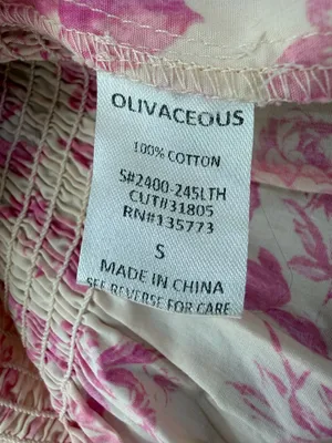 Olivaceous Pink Floral Smocked Strapless Peplum Top Size S thumbnail 2