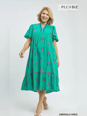 New! Umgee Cotton Emerald Green Embroidered Tiered Midi Dress Size 1X thumbnail 2