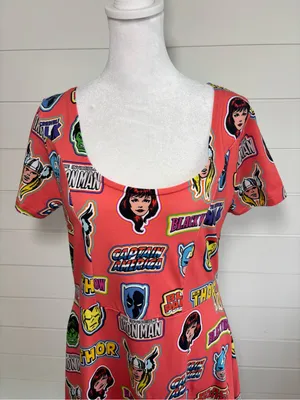 Marvel Avengers Coral Graphic Superhero Scoop Neck Dress Size L Comic Print thumbnail 2