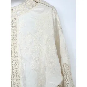 Democracy Kimono Cardigan Womens L Cream Crochet Lace Embroidered Boho Festival thumbnail 3
