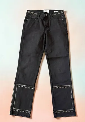 FRAME Le High Straight Studded Black Jeans Size 27 thumbnail 1