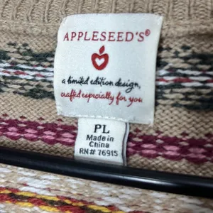 Vintage‎ Appleseeds Wool Blend PL Tan Multi Fair Isle Pattern Cardigan Sweater thumbnail 5