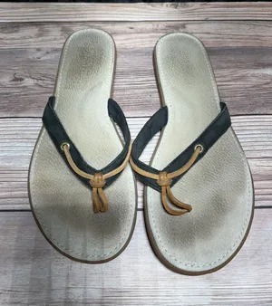 Sperry Top-Sider W's Sz 7 Thong Flip Flop Leather Strap Black & Brown Sandals thumbnail 1