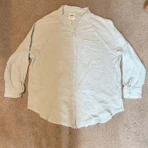 Aerie Light Blue Button Down Oversized Gauzy Raw Hem Long Sleeve Shirt Size M thumbnail 1