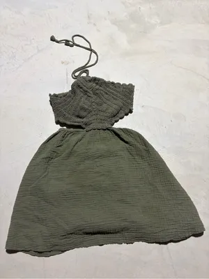 Aerie Olive Green Halter Cotton Dress medium thumbnail 1