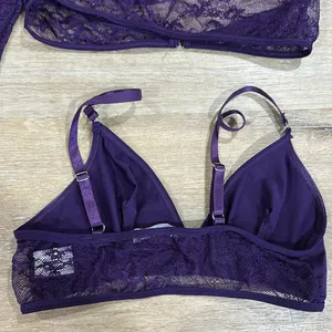 Purple Lace Long Sleeve Crop Top and Bralette Set - lingerie thumbnail 4