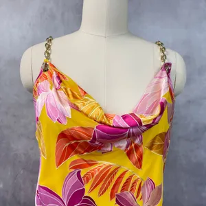 Boston Proper Women La Sirena Floral Dress Size XL Gold Chain‎ Straps Tropical thumbnail 3