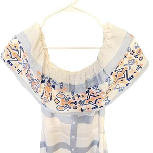 Sugarlips Embroidered Off Shoulder Striped Midi Dress Blue White D4843 Womens M thumbnail 7