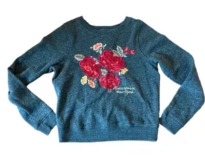 Abercrombie & Fitch New York grey embroidered floral sweatshirt m thumbnail 1