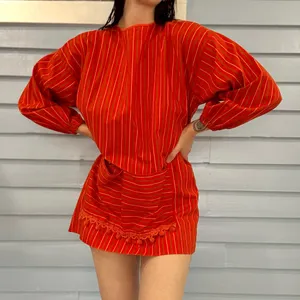 Vintage 60s/70s Stripe Balloon Sleeve Pom Pom Smock Top thumbnail 2