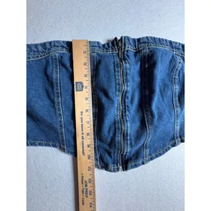 Lone Star Womens Denim Tube Top Medium Wash Zip Front Smocked Back Corset Large thumbnail 9