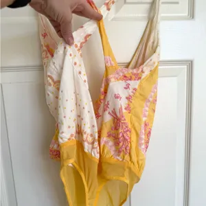 Free People Sweet Thing Bodysuit Pink and Yellow Floral Sleeveless Size L thumbnail 9