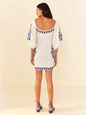 FARM Rio Off-White Navy Embroidery Mini Dress S thumbnail 15