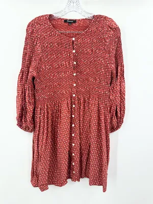 Madewell Easy Smocked Long Sleeve Mini Shift Dress Tiny‎ Daisy Size Small thumbnail 2