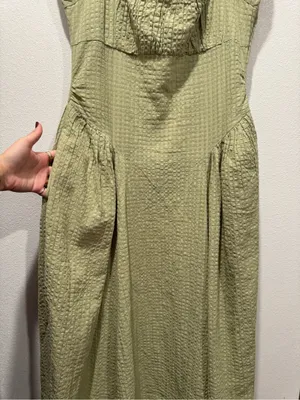 Free People Ciara Pucker Check Midi Dress Olive Sage Large NWOT thumbnail 4