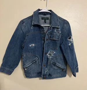 Lauren Jeans Co Ralph Lauren Distressed Denim Jacket Large Zip Pocket Trucker thumbnail 1