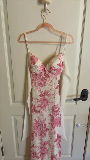 Long Pink Beaded Floral Dress thumbnail 2