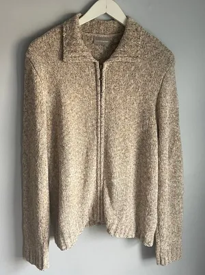 Croft & Barrow Y2K Cream Beige Chenille Sweater Knit‎ Zip Up Cozy Heritage XL thumbnail 1