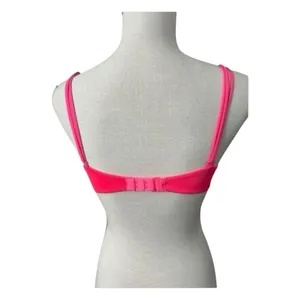 Victoria’s Secret Push Up Bra 34B Plunge Neon Pink Underwire Purple Floral Lace thumbnail 2