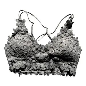 Cherish Gray Floral Crochet Lace Bralette Boho Festival Romatic Rave Crop Top L thumbnail 4