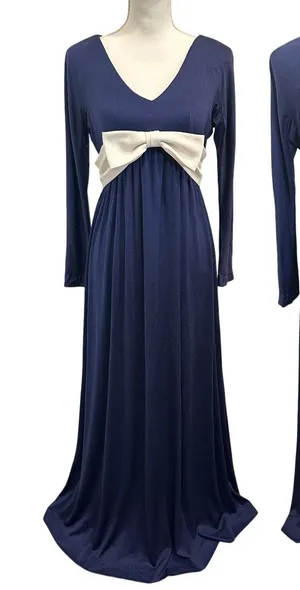VTG‎ 70s Blue Bucolic Maxi Dress Bow Accent Boho Hippie Victorian Edwardian XS thumbnail 1