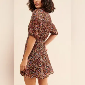 Free People Bonnie Mini Dress Floral short‎ sleeve buttons sheer thumbnail 2