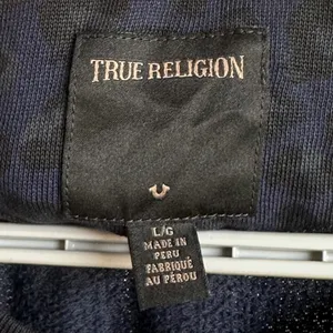 True Religion Navy Leopard Graphic Print Logo Crewneck‎ Sweatshirt L Pima Cotton thumbnail 5