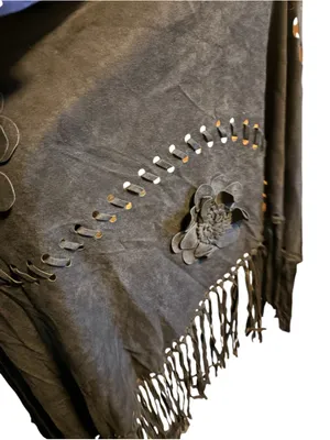 Janice Black Faux Suede Floral Fringe shawl Wrap One Size NWT thumbnail 6