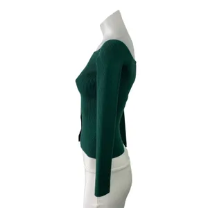 Abercrombie & Fitch Green Rib Knit Boat Neck Long Sleeve Crop Sweater Top Sz XS thumbnail 2