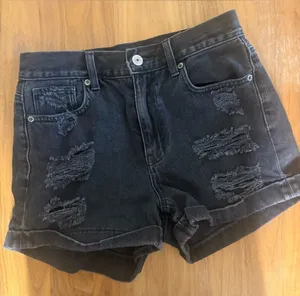 American Eagle Outfitters Black High-Rise Distressed Denim Shorts thumbnail 1