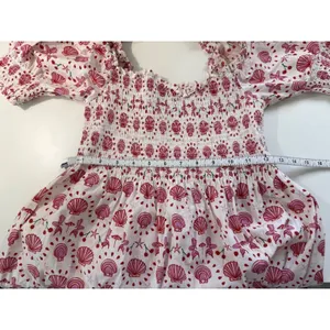 Hill House Home Mermaid Nap Dress Pink Red‎ Seashell Smocked Puff Sleeve Boho XS thumbnail 6