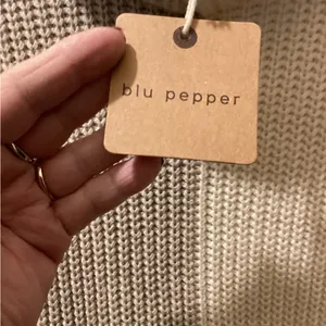 Blu Pepper Cream and Tan Cowl Neck Sweater thumbnail 3