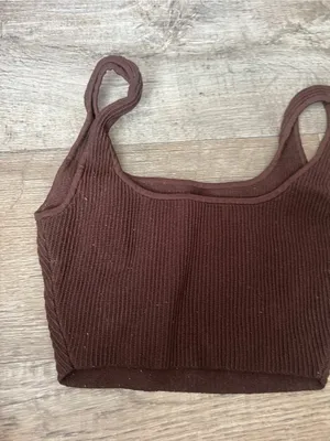Aritzia Babaton Brown Ribbed Square-Neck Crop Tank Top thumbnail 6