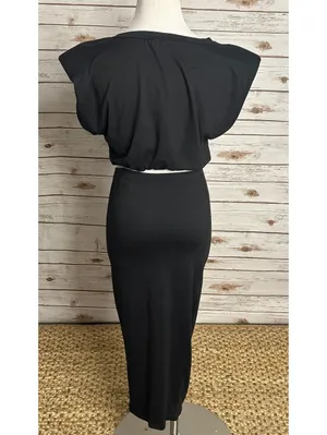 Black bodycon crop top high-waisted midi pencil skirt set Size Small minimalist thumbnail 6